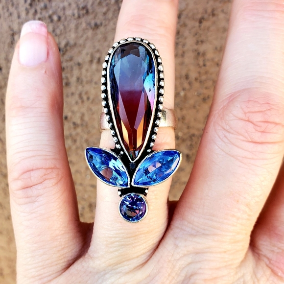 New Bi-Color Tourmaline Multi Gemstone 925 Silver Ring. - Picture 12 of 14